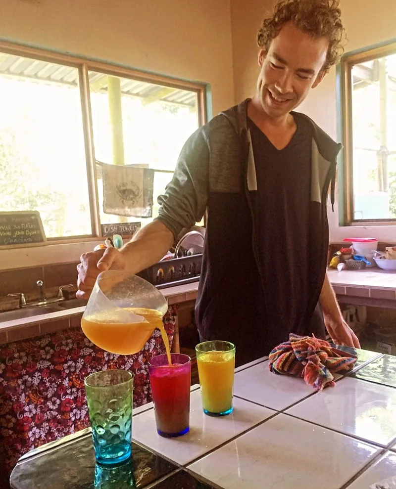 Evan pouring juice at the Somertime Inn
